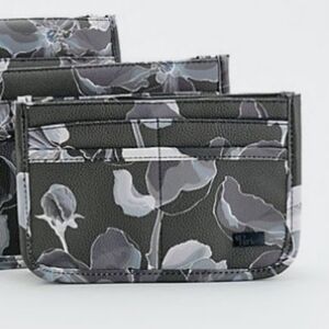 Purse Organizer Insert Faux Leather-Black Floral